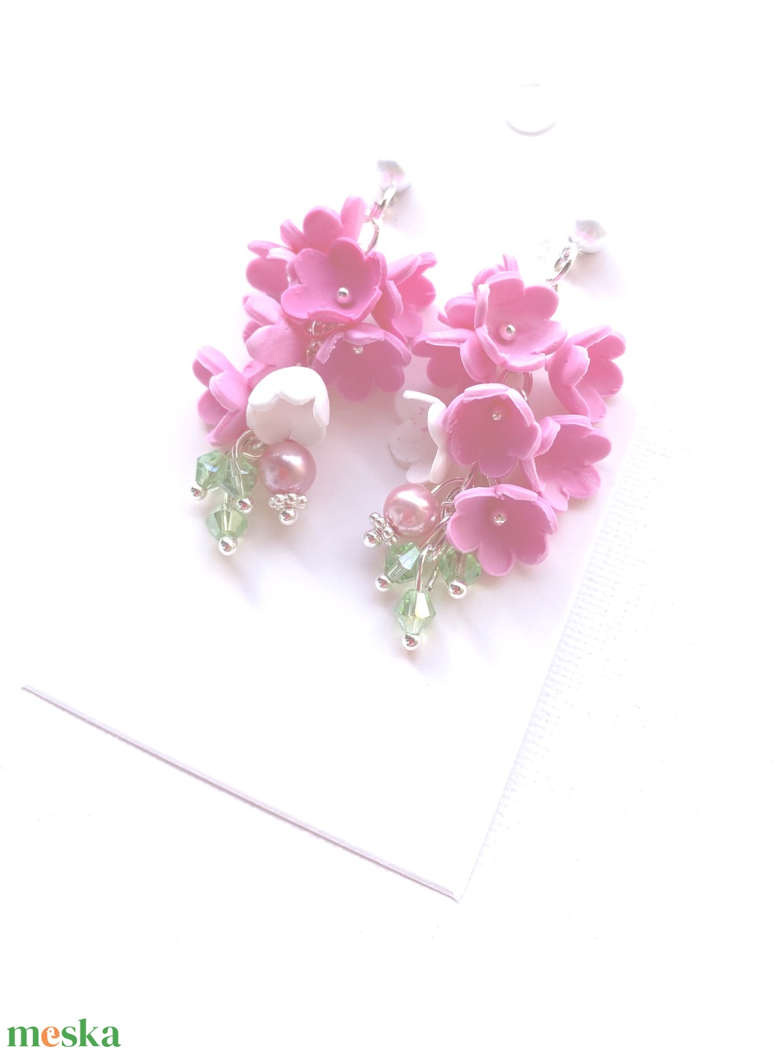 Rózsaszín virágfürt - ékszer - fülbevaló - lógó fülbevaló - Meska.hu