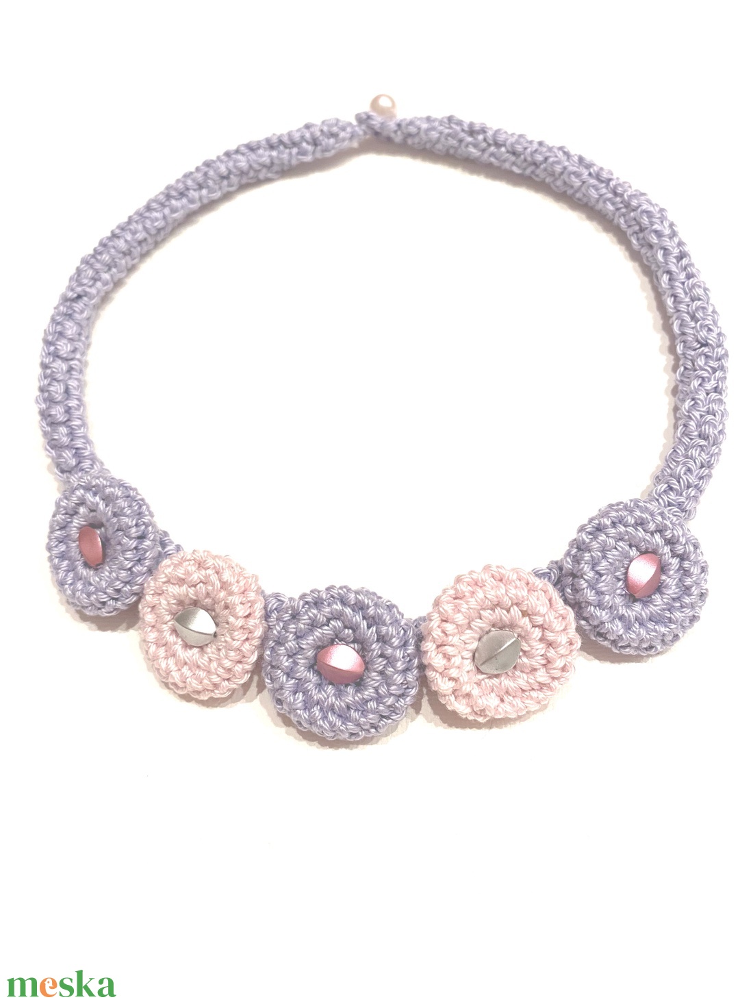 Lila-rózsaszín - ékszer - nyaklánc - gyöngyös nyaklánc - Meska.hu
