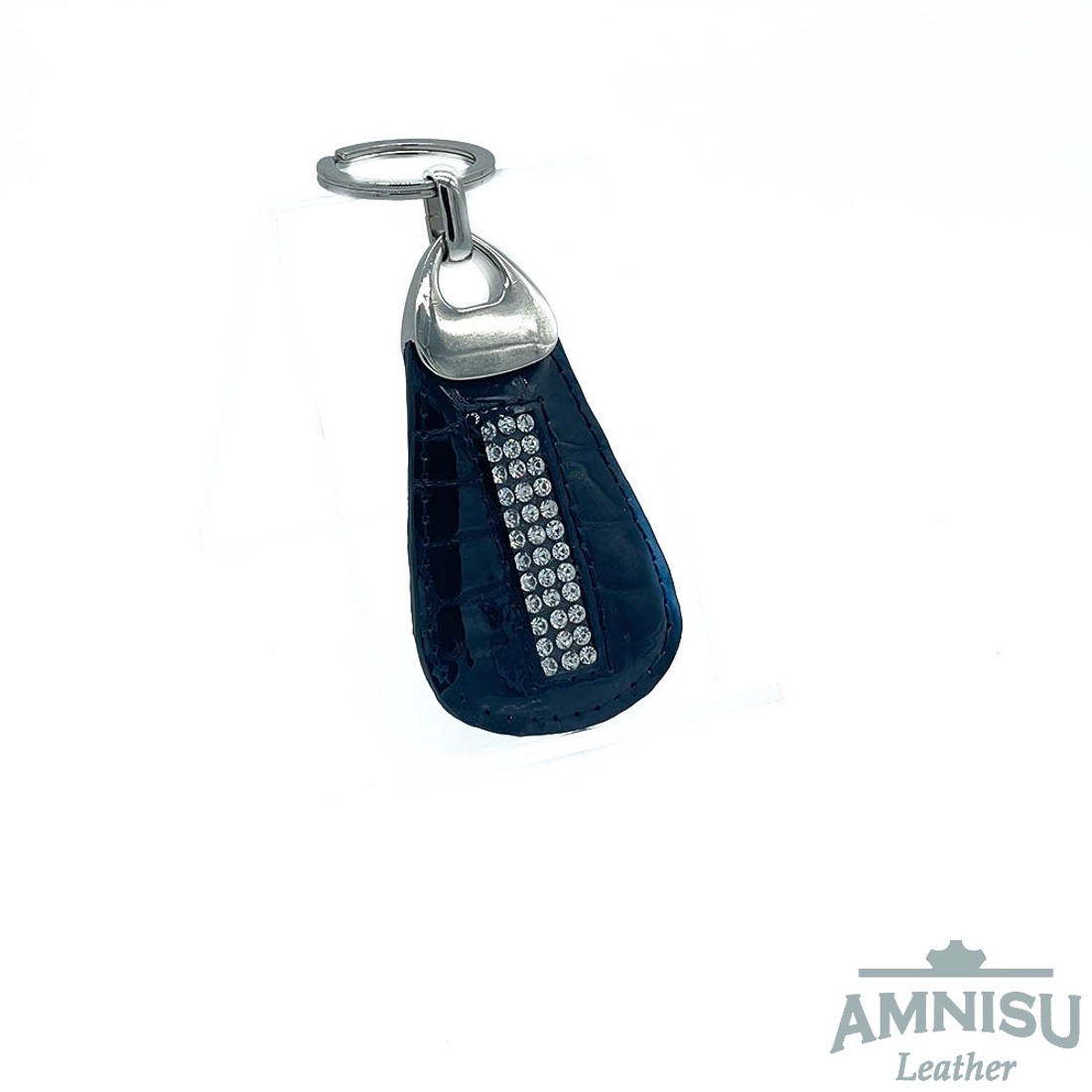 Fekete lakk krokkómintás csepp alakú swarovski köves bőr kulcstartó H8024 - táska & tok - kulcstartó & táskadísz - kulcstartó - Meska.hu