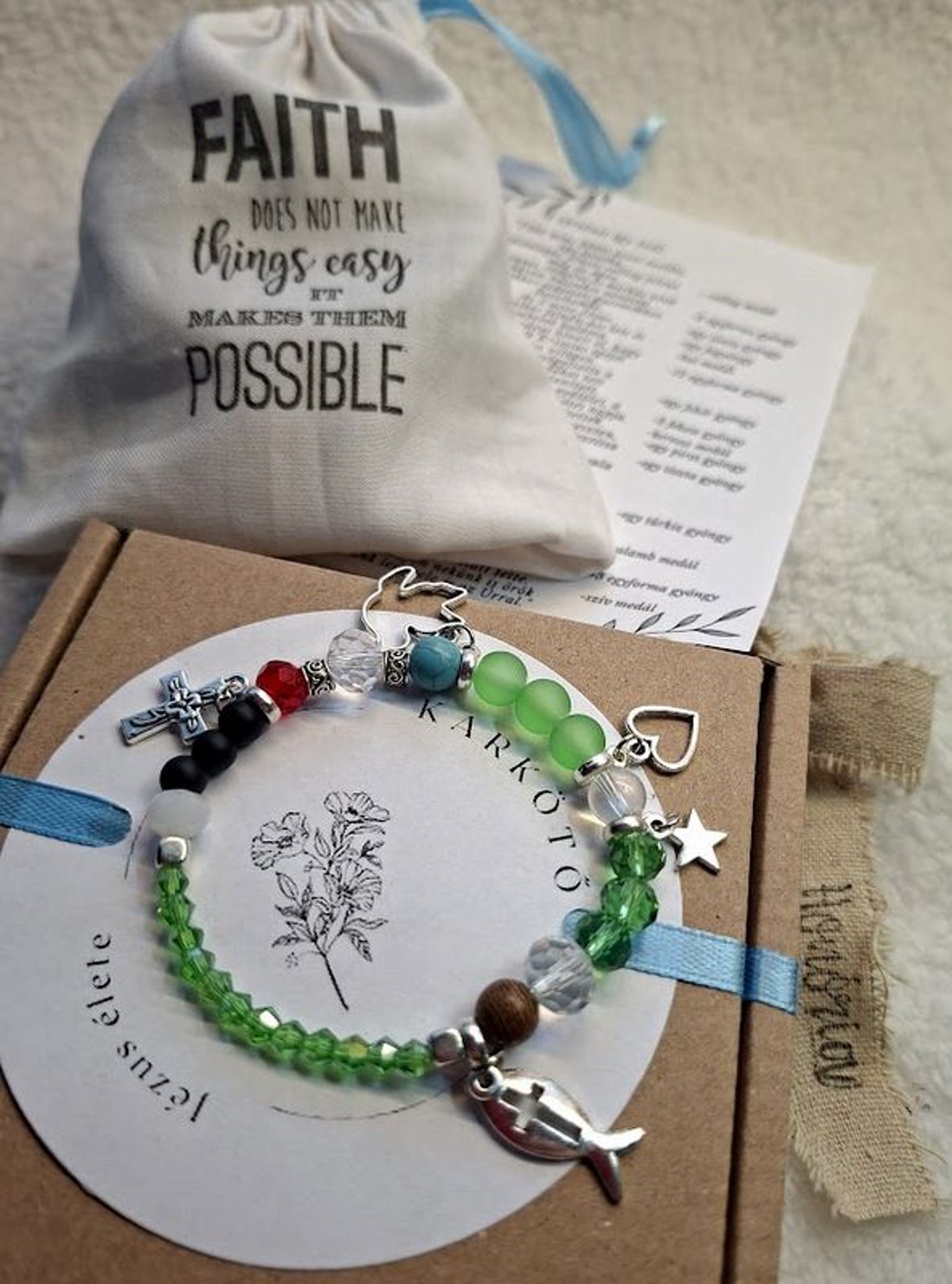 Jézus élete - keresztény történet karkötő-zöld-104 - ékszer - karkötő - bogyós karkötő - Meska.hu