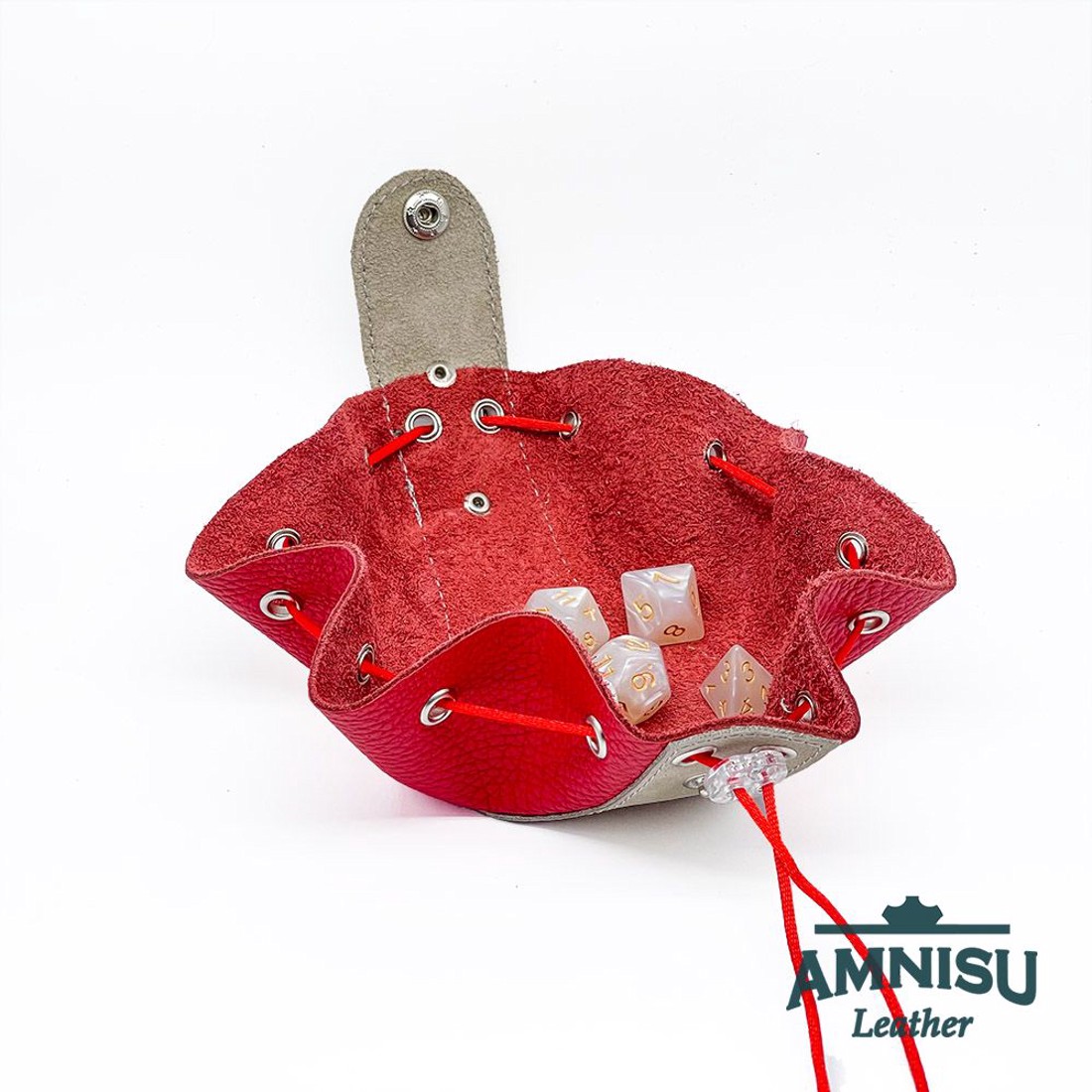 Szürke - piros bőr mini 2in1 szütyő és kockatálca N8014-5017 - játék & sport - táblajáték és kártyajáték - társasjátékok - dobókocka - Meska.hu