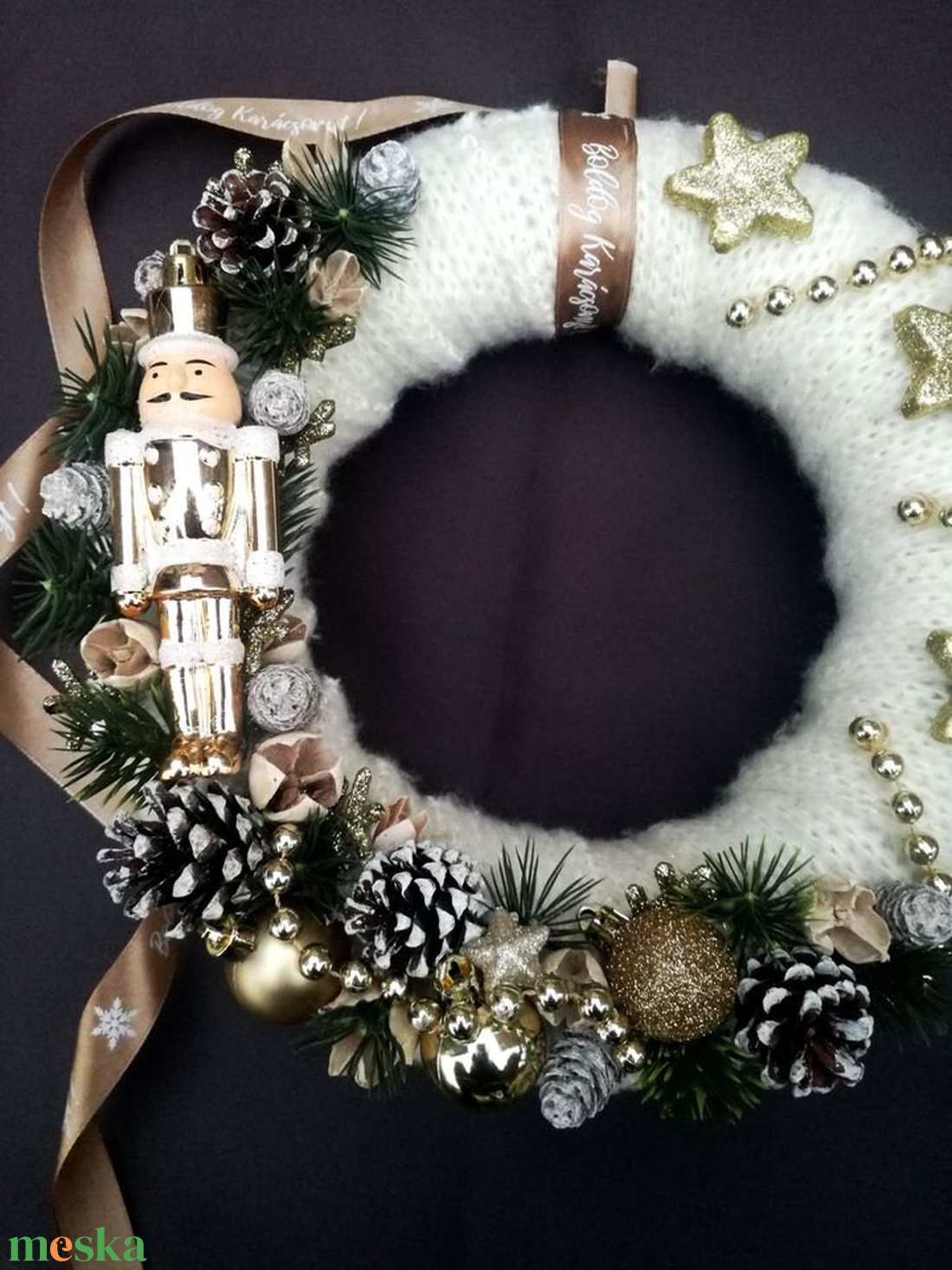 Arany diótörő karácsonyi ajtókopogtató, ajtódísz - karácsony - adventi díszek - adventi ajtódísz - Meska.hu