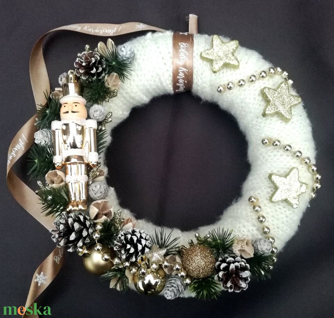 Arany diótörő karácsonyi ajtókopogtató, ajtódísz - karácsony - adventi díszek - adventi ajtódísz - Meska.hu