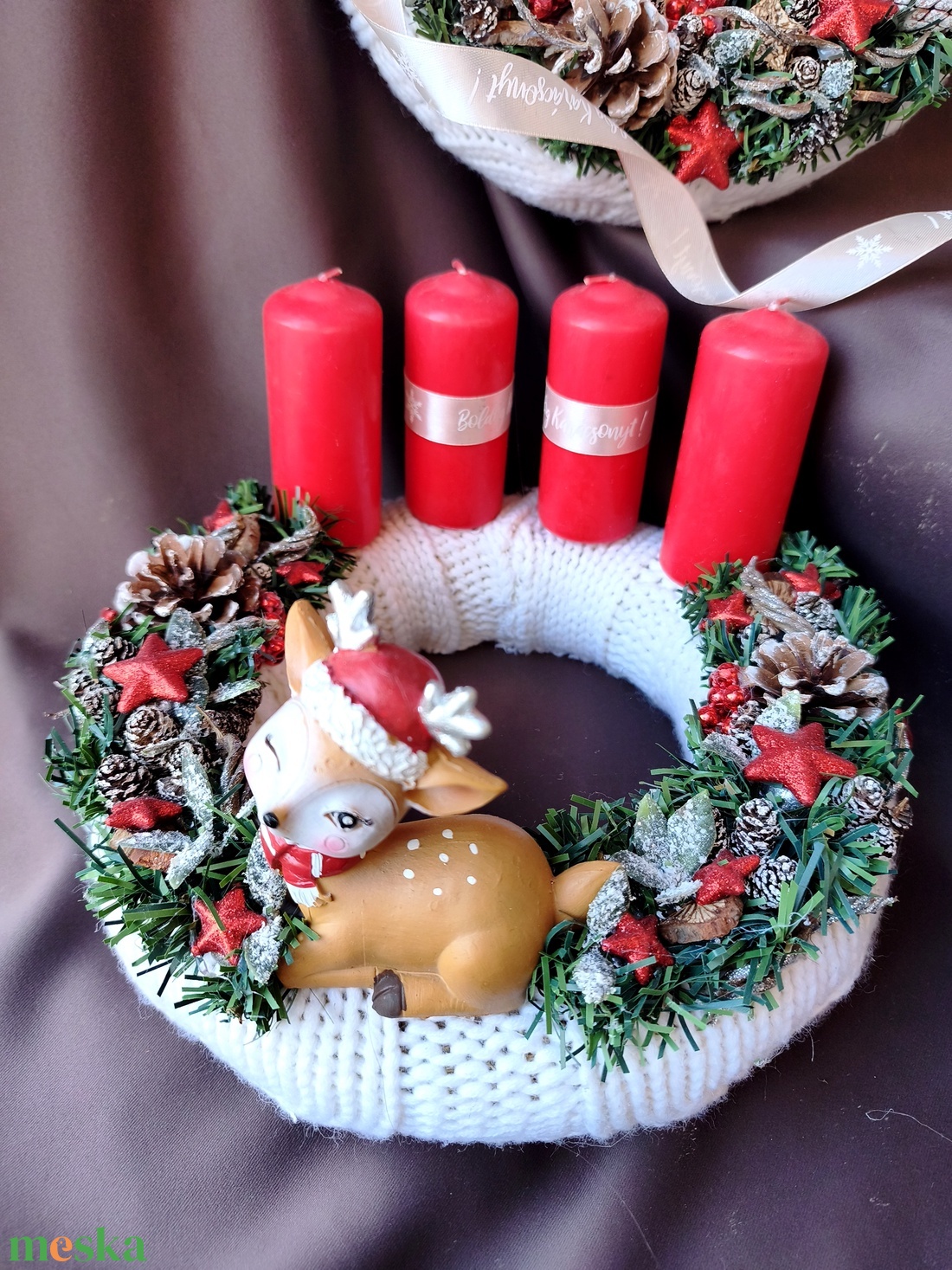 Egyedi Kézműves őzikés adventi koszorú és ajtókopogtató szettben - karácsony - adventi díszek - adventi koszorú - Meska.hu