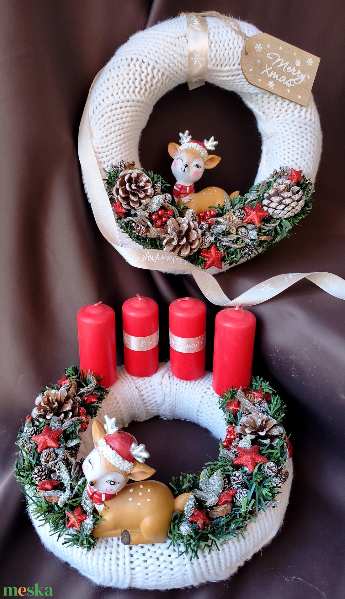 Egyedi Kézműves őzikés adventi koszorú és ajtókopogtató szettben - karácsony - adventi díszek - adventi koszorú - Meska.hu