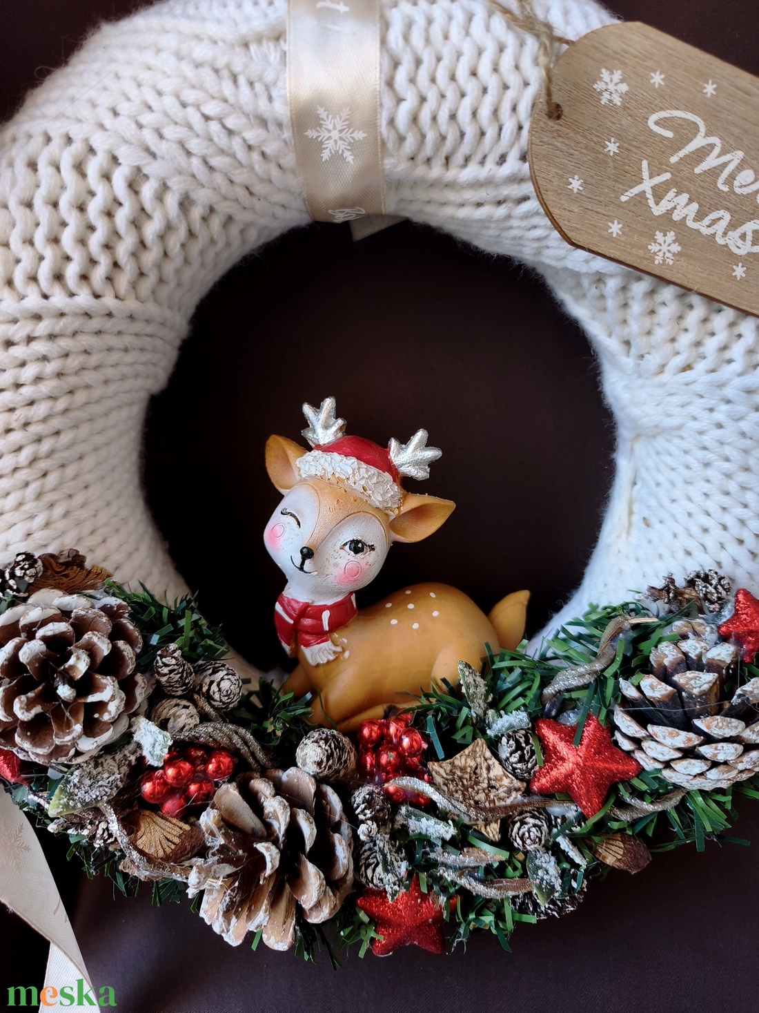 Egyedi Kézműves őzikés adventi koszorú és ajtókopogtató szettben - karácsony - adventi díszek - adventi koszorú - Meska.hu