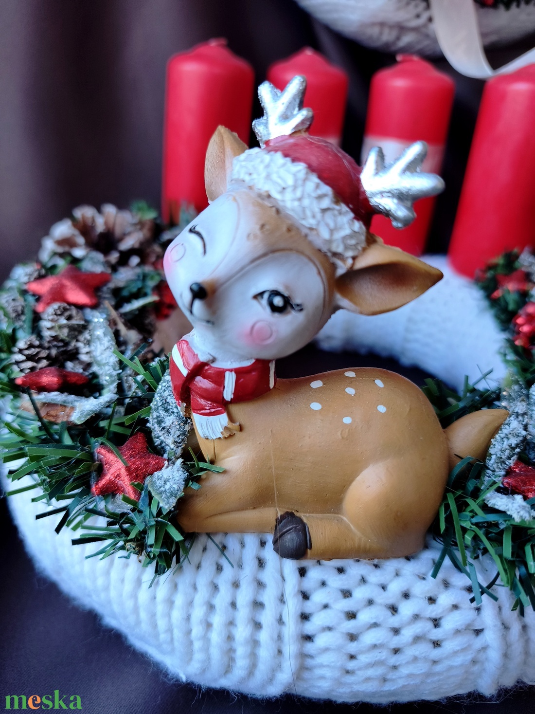 Egyedi Kézműves őzikés adventi koszorú és ajtókopogtató szettben - karácsony - adventi díszek - adventi koszorú - Meska.hu