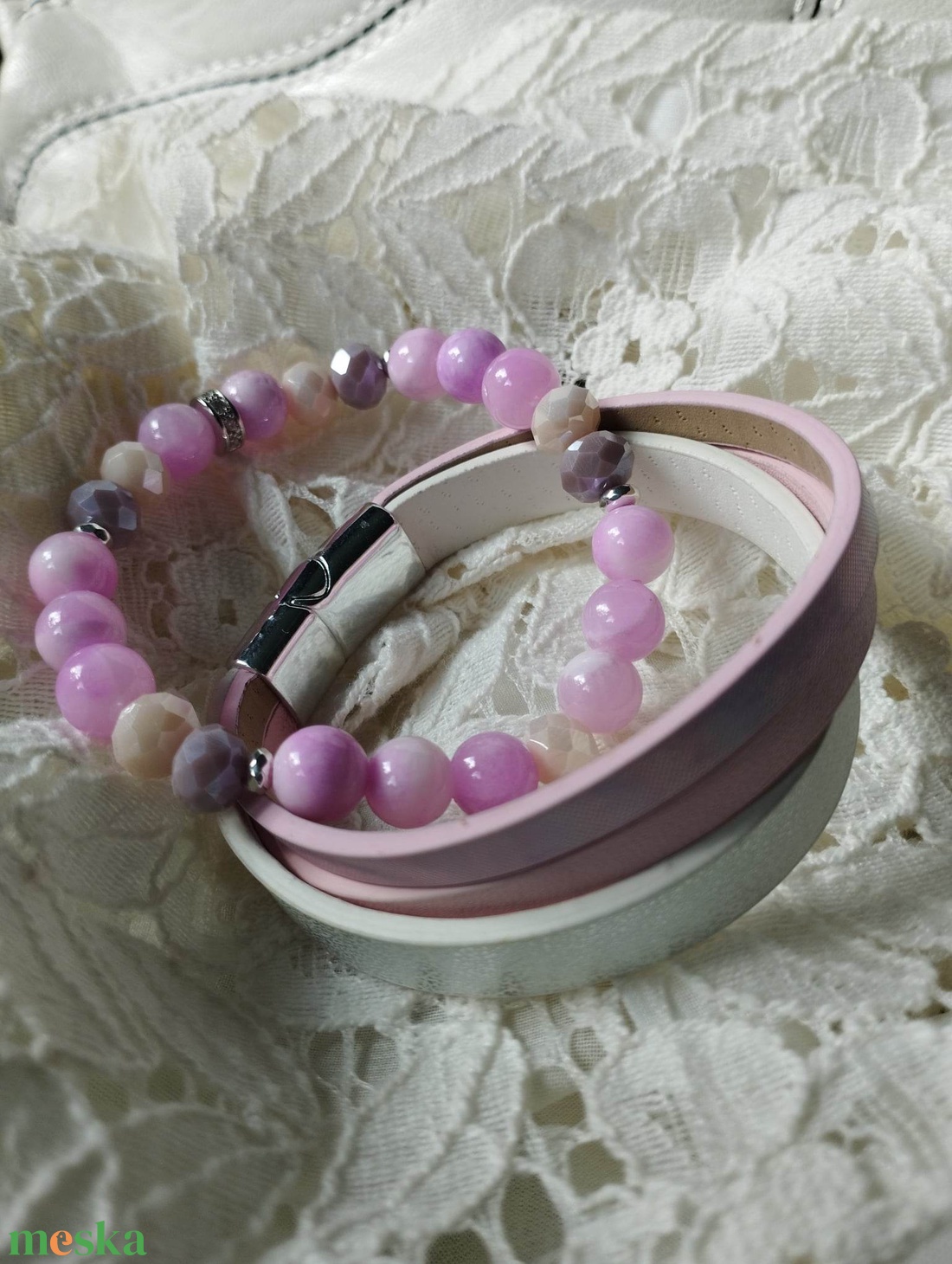 Ásvány karkötő szett: Pink Jáde és bőr - ékszer - karkötő - gyöngyös karkötő - Meska.hu Ásvány karkötő szett: Pink Jáde és bőr - ékszer - karkötő - gyöngyös karkötő - Meska.hu