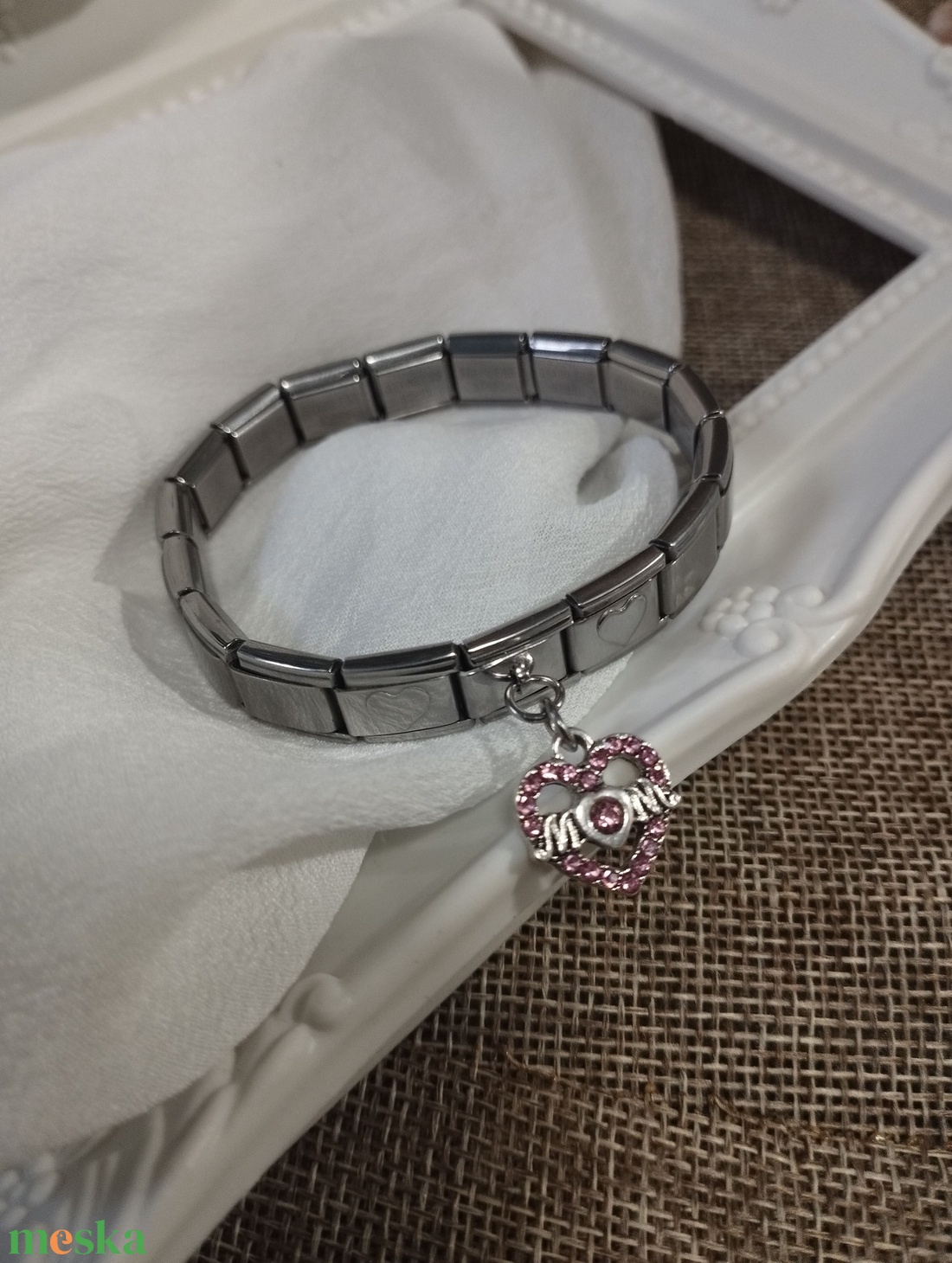 Ezüst Olasz Charms karkötő cirkón köves szív charmszal - ékszer - karkötő - charm karkötő - Meska.hu Ezüst Olasz Charms karkötő cirkón köves szív charmszal - ékszer - karkötő - charm karkötő - Meska.hu