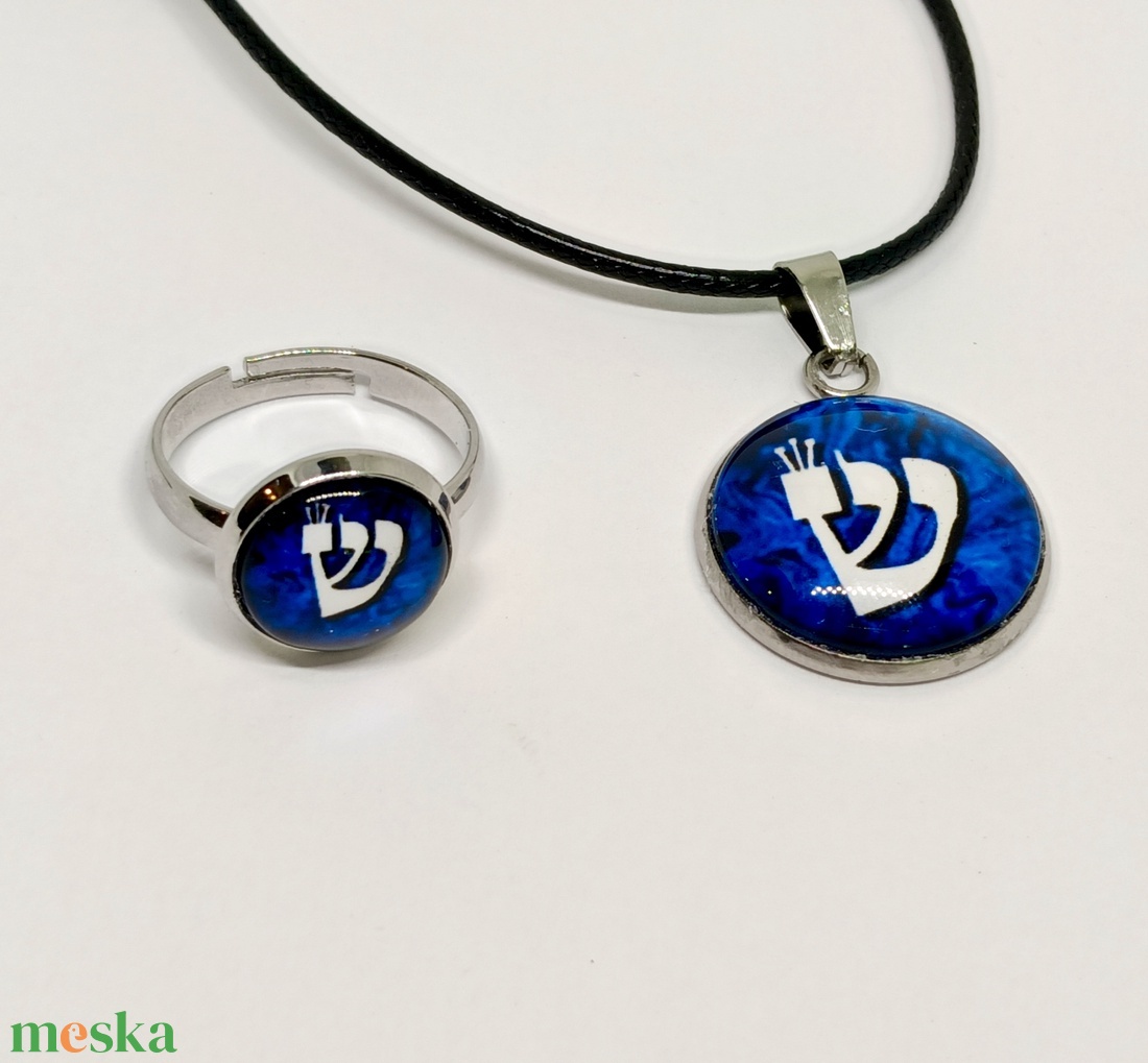 Háromrészes Shin ékszerszett � kézzel készült, kék cabochon Judaica kollekció - ékszer - ékszerszett - Meska.hu
