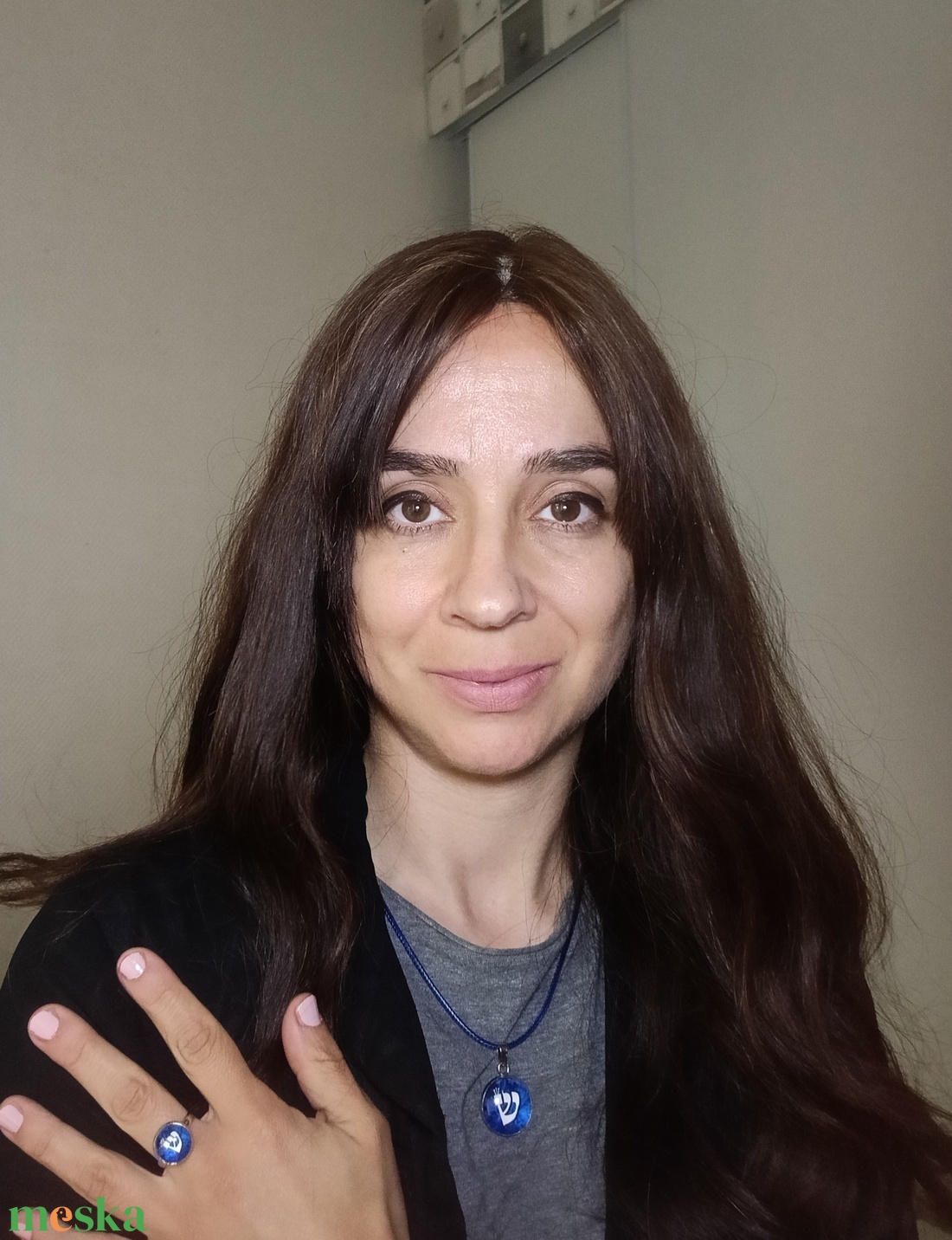 Háromrészes Shin ékszerszett � kézzel készült, kék cabochon Judaica kollekció - ékszer - ékszerszett - Meska.hu