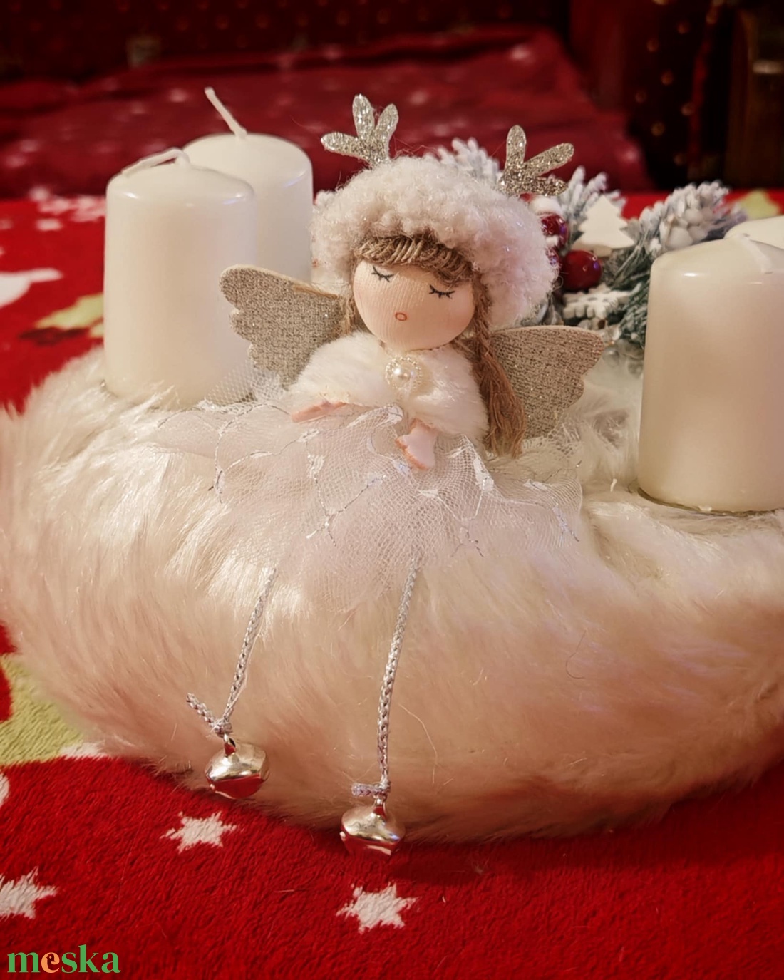 Adventi koszorú angyalkával - karácsony - adventi díszek - adventi koszorú - Meska.hu