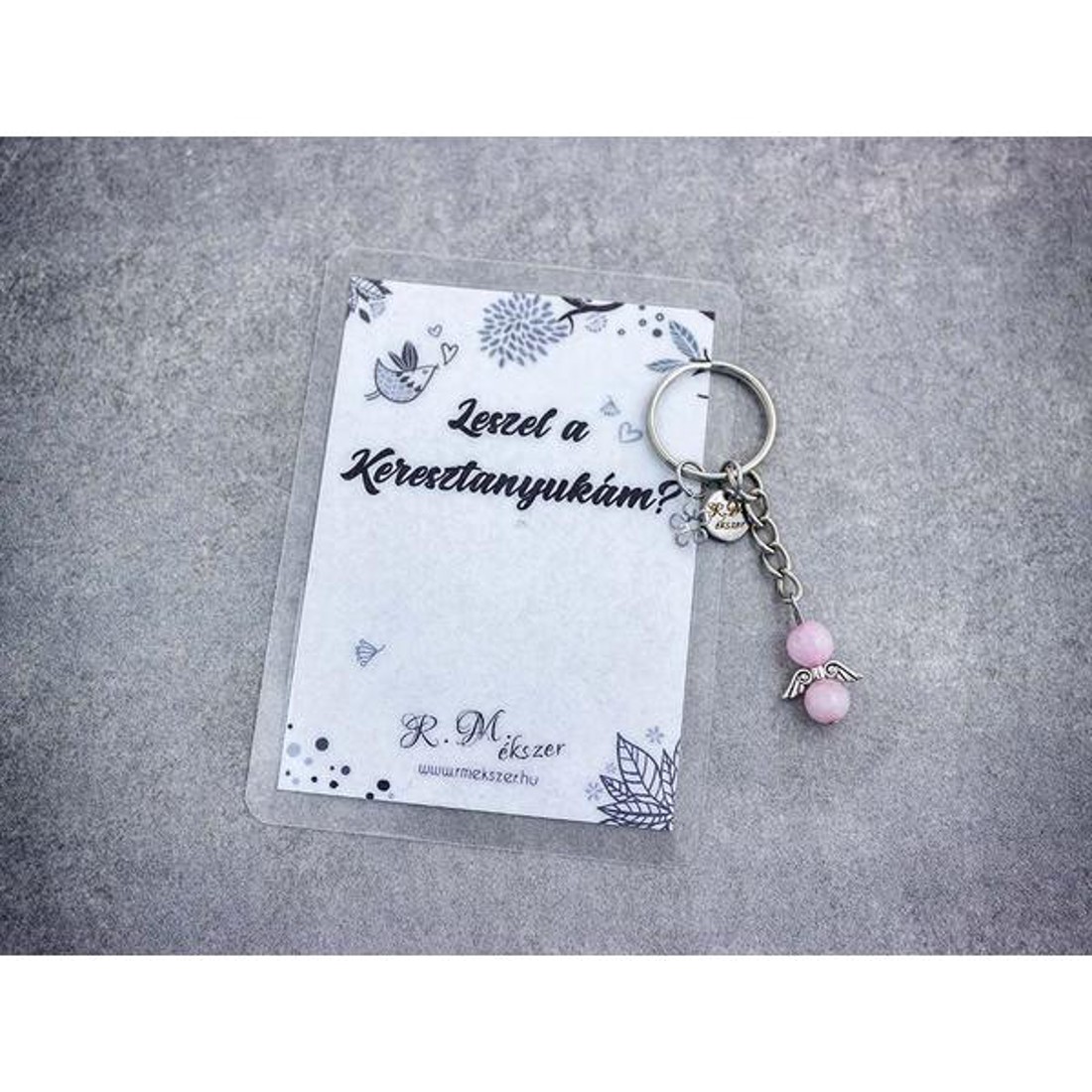 Leszel a Keresztanyukám kulcstartó rózsakvarccal - táska & tok - kulcstartó & táskadísz - kulcstartó - Meska.hu
