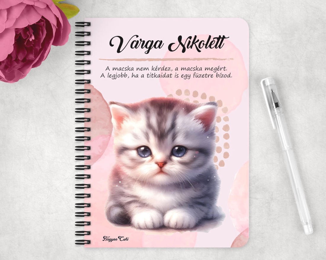 Személyre szabható - Szürke pici cica mintás A6-os füzet - otthon & életmód - papír, írószer - jegyzetfüzet & napló - Meska.hu