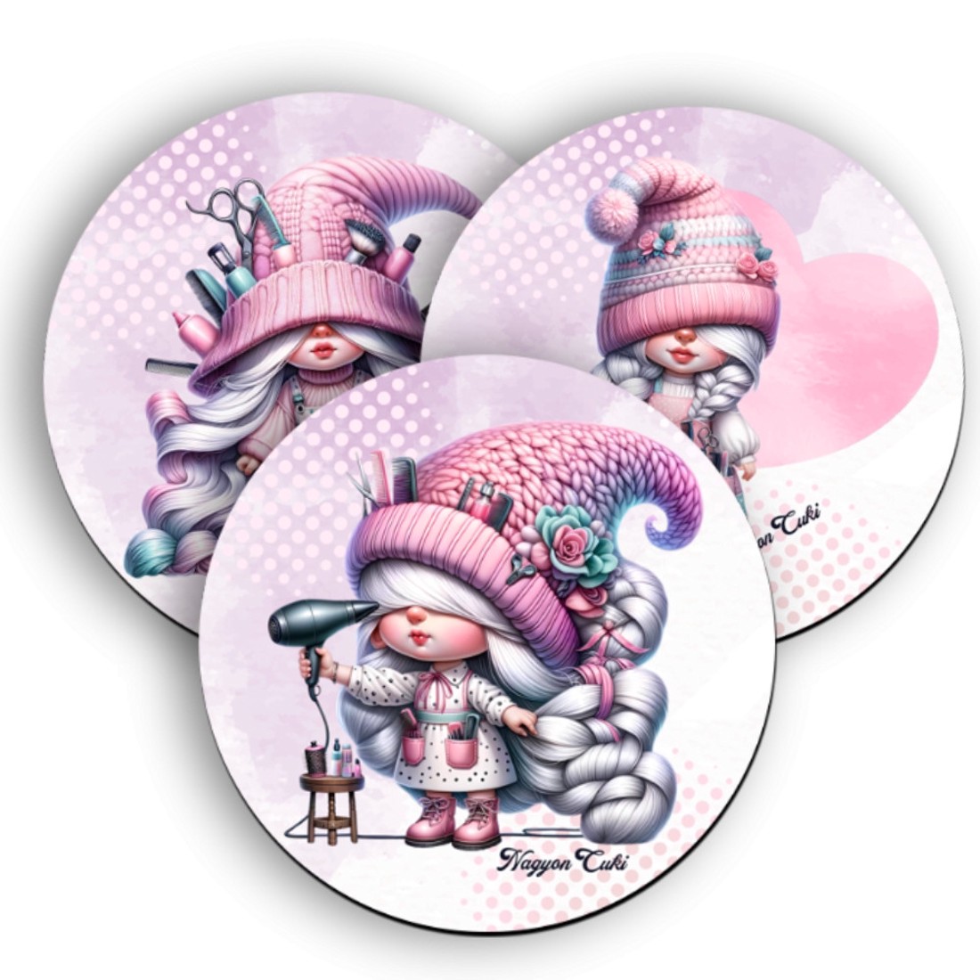 3 db cuki fodrász manós kör alakú alátét szett (#47) -  - Meska.hu