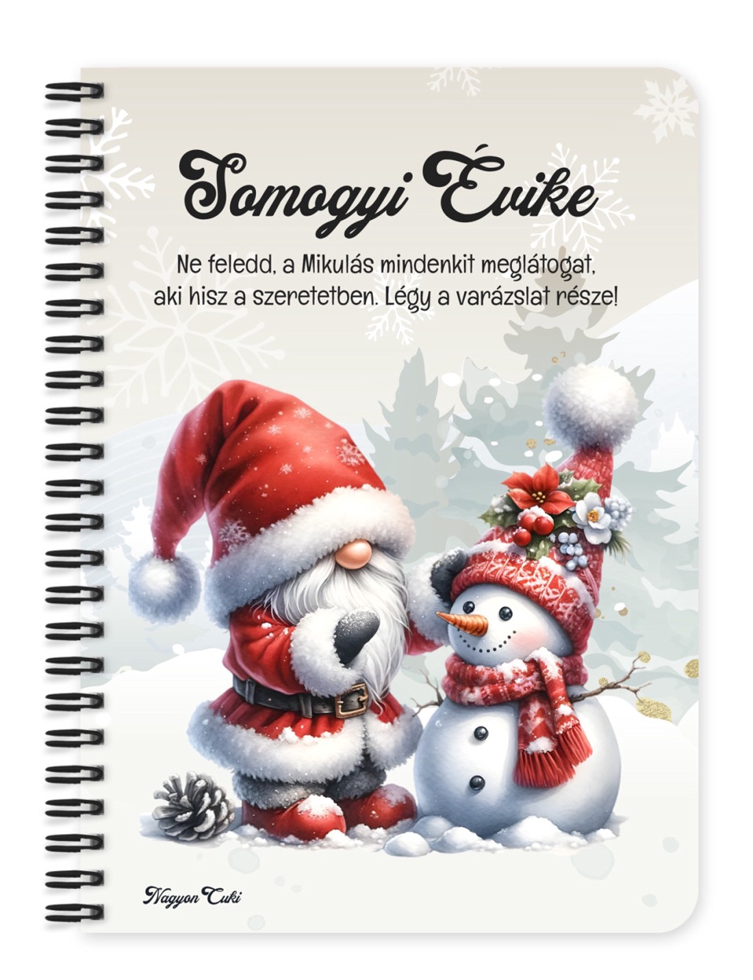 Személyre szabható - Karácsonyi manó és a hóember mintás A6-os füzet - otthon & életmód - papír, írószer - jegyzetfüzet & napló - Meska.hu