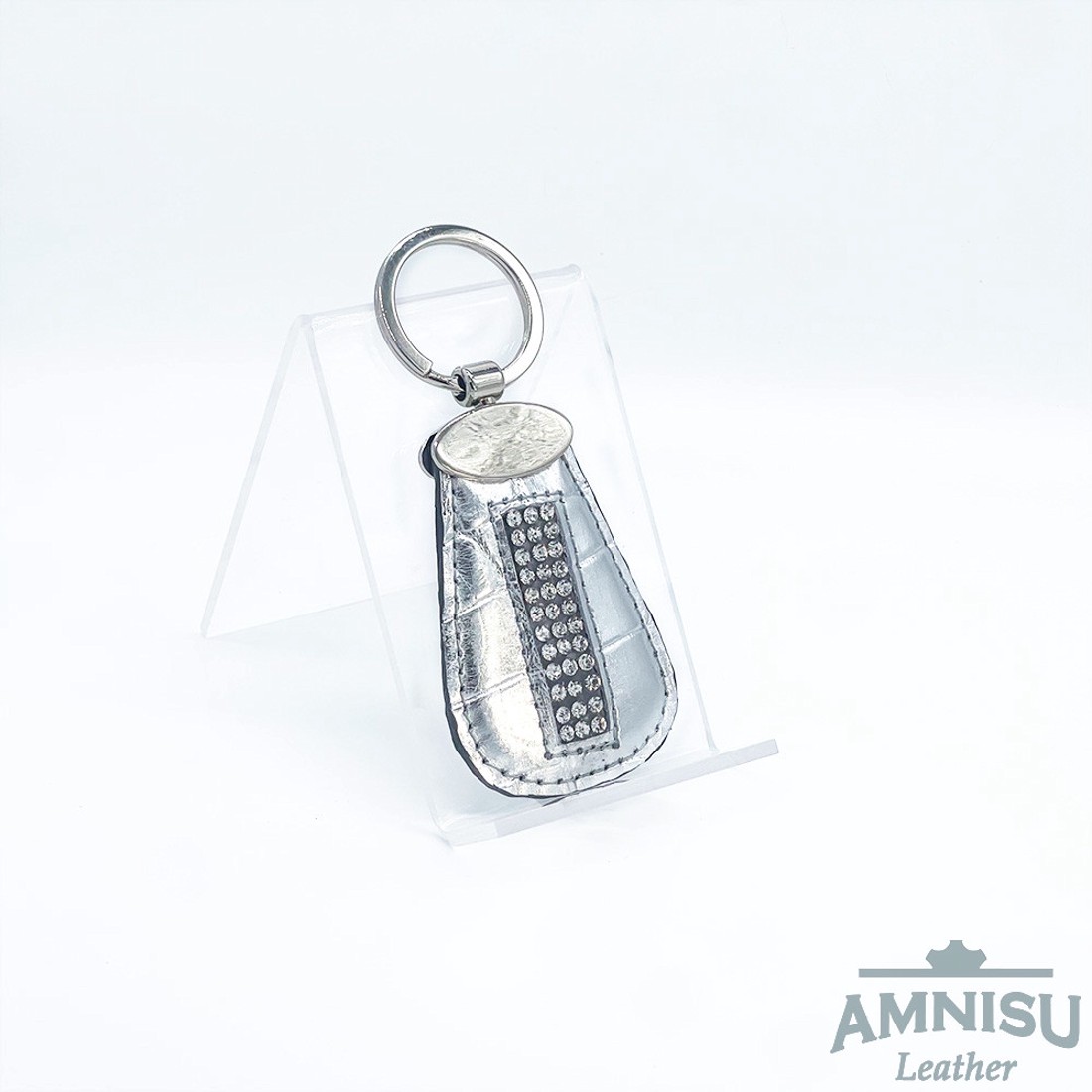 Ezüst krokkómintás csepp alakú swarovski köves bőr kulcstartó H1002OK - táska & tok - kulcstartó & táskadísz - kulcstartó - Meska.hu