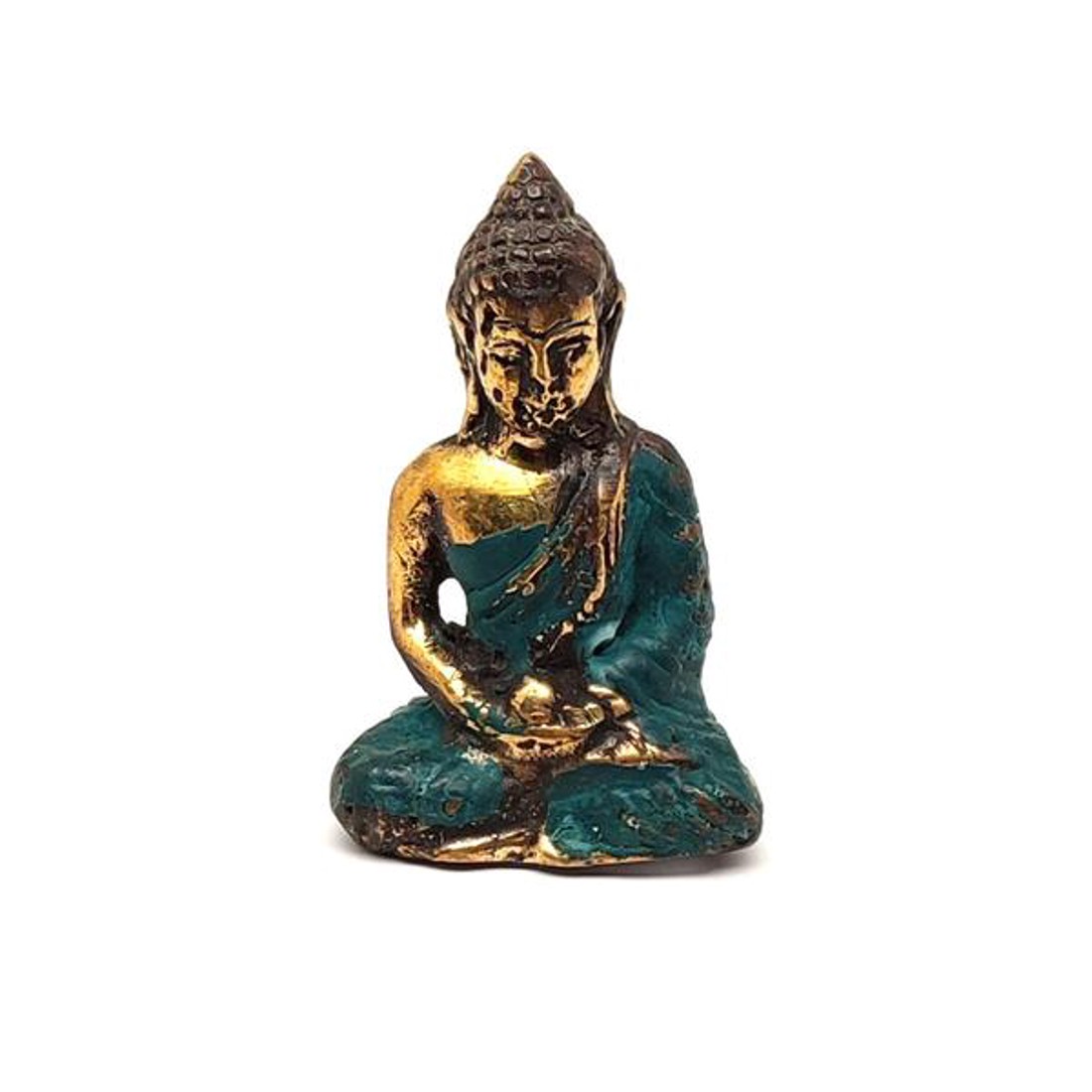 Réz figura Buddha ülő arany kék 5,5x3,5cm - otthon & életmód - dekoráció - spiritualitás - Meska.hu