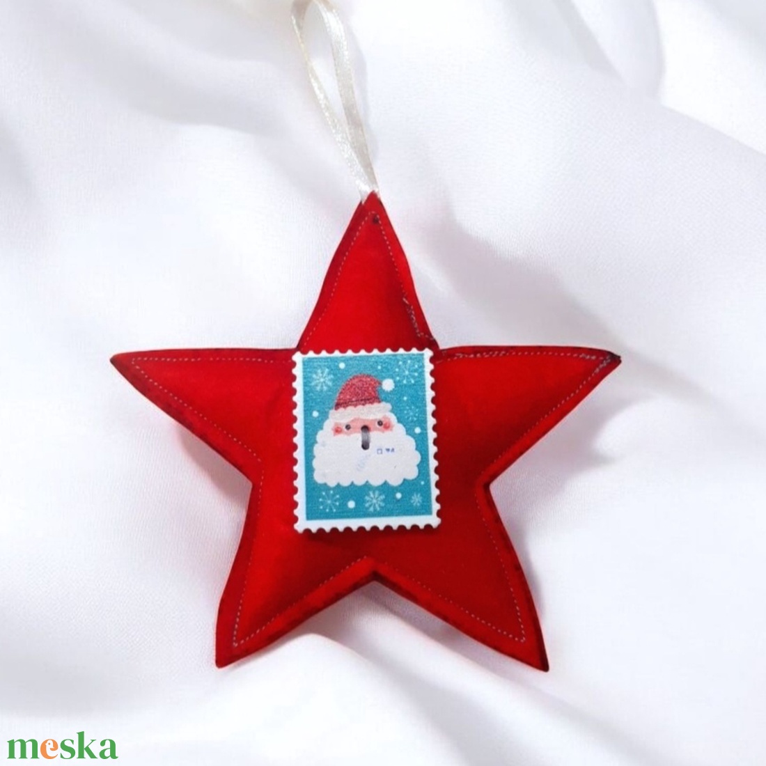 4db-os Filc  karácsonyfadísz Piros-szürke - karácsony - karácsonyi lakásdekoráció - karácsonyfadíszek - Meska.hu