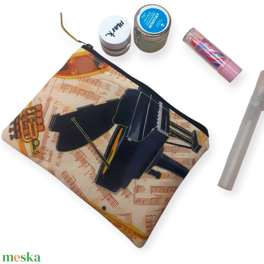  Hegedű és zongora mintás Kozmetikai táska - táska & tok - pénztárca & más tok - kártyatartó & irattartó - Meska.hu