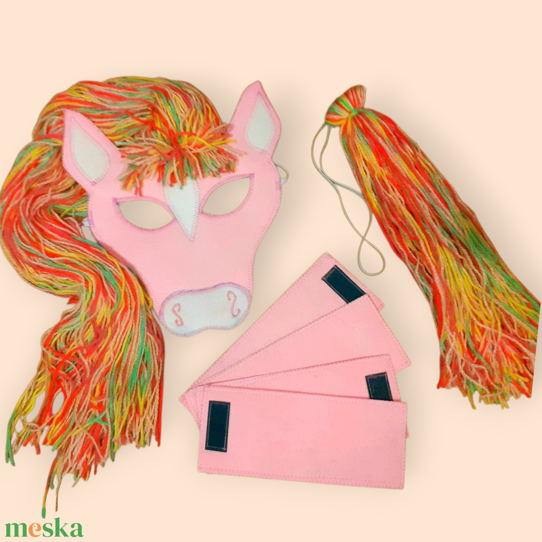 Rózsaszín szivárványhajú lovas farsangi szett  filcből - ruha & divat - jelmez & álarc - jelmez - Meska.hu