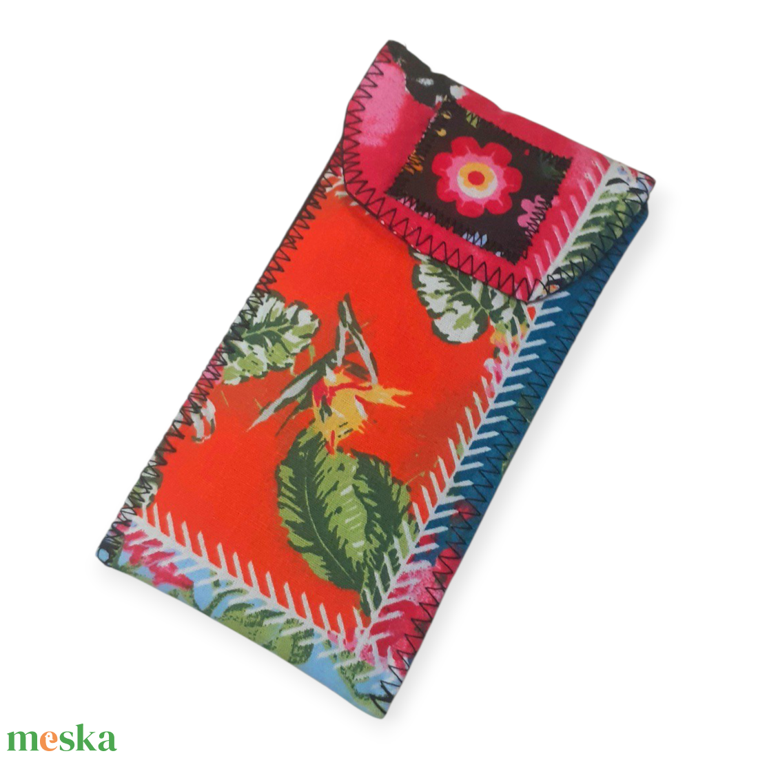 Virágos patchwork mobiltok / szemüvegtok - táska & tok - pénztárca & más tok - szemüvegtok - Meska.hu