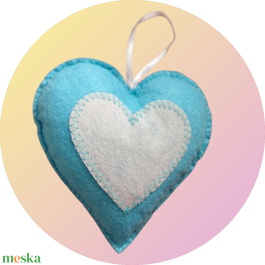 Kék szív filc dísz - otthon & életmód - dekoráció - fali és függő dekoráció - függődísz - Meska.hu