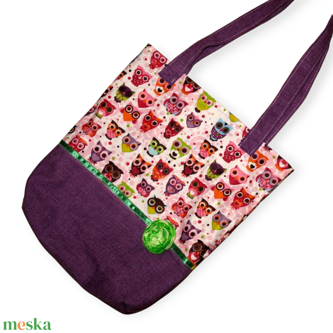 Lila baglyos vászontáska rendelésre - táska & tok - bevásárlás & shopper táska - shopper, textiltáska, szatyor - Meska.hu