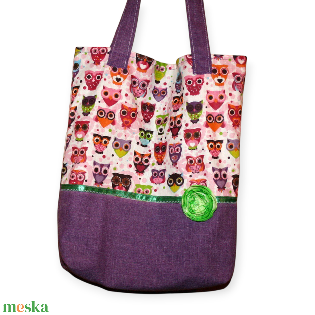 Lila baglyos vászontáska rendelésre - táska & tok - bevásárlás & shopper táska - shopper, textiltáska, szatyor - Meska.hu