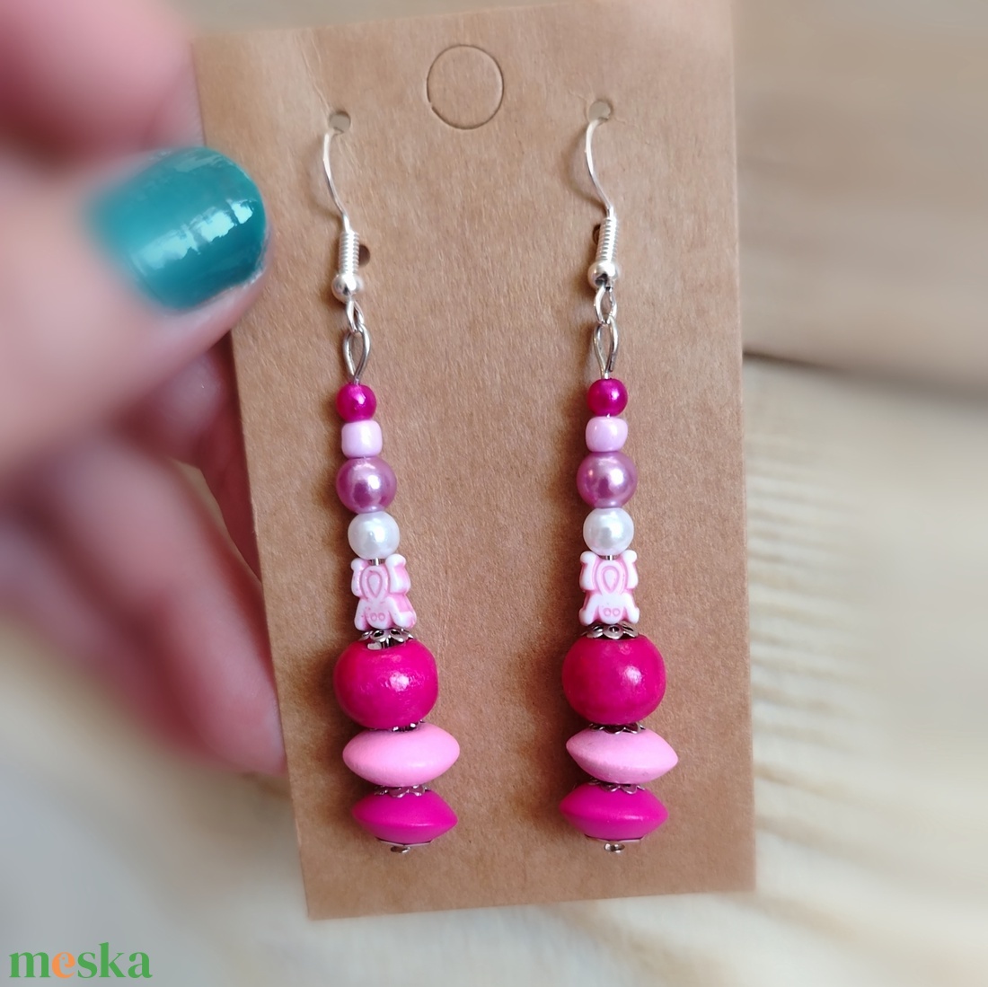 Pink Gyöngyös kézműves fülbevaló - ékszer - fülbevaló - lógó fülbevaló - Meska.hu Pink Gyöngyös kézműves fülbevaló - ékszer - fülbevaló - lógó fülbevaló - Meska.hu