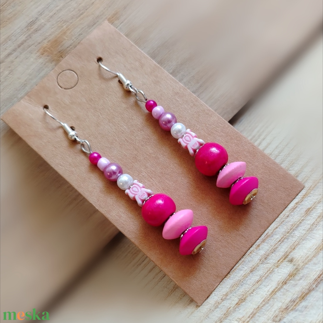 Pink Gyöngyös kézműves fülbevaló - ékszer - fülbevaló - lógó fülbevaló - Meska.hu Pink Gyöngyös kézműves fülbevaló - ékszer - fülbevaló - lógó fülbevaló - Meska.hu