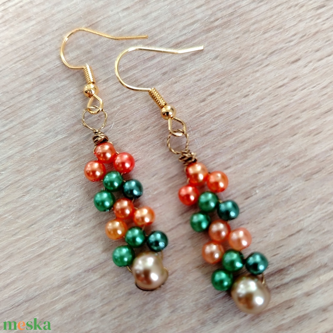 Zöld arany Gyöngyös  fülbevaló - ékszer - fülbevaló - lógó fülbevaló - Meska.hu