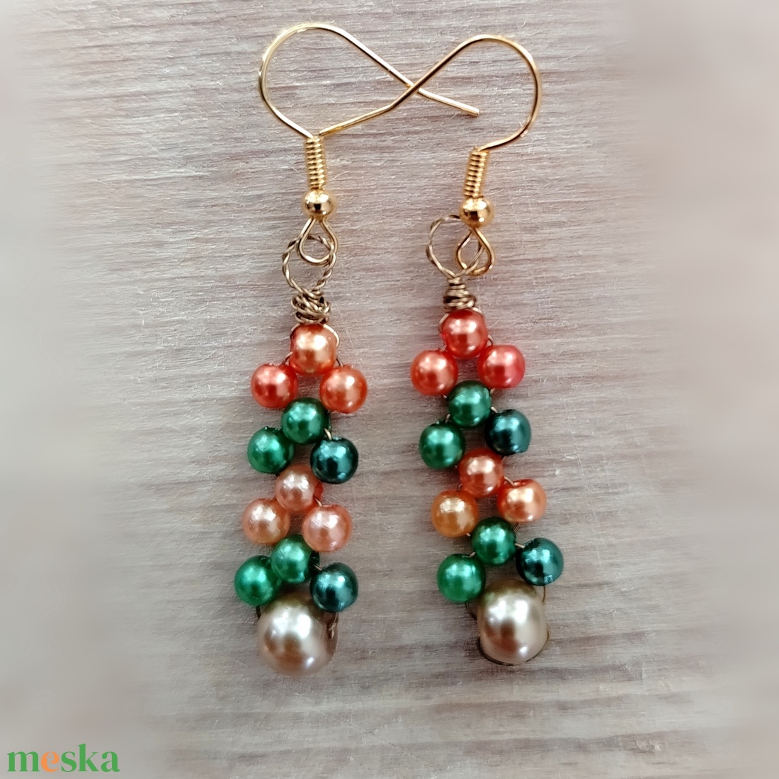 Zöld arany Gyöngyös  fülbevaló - ékszer - fülbevaló - lógó fülbevaló - Meska.hu