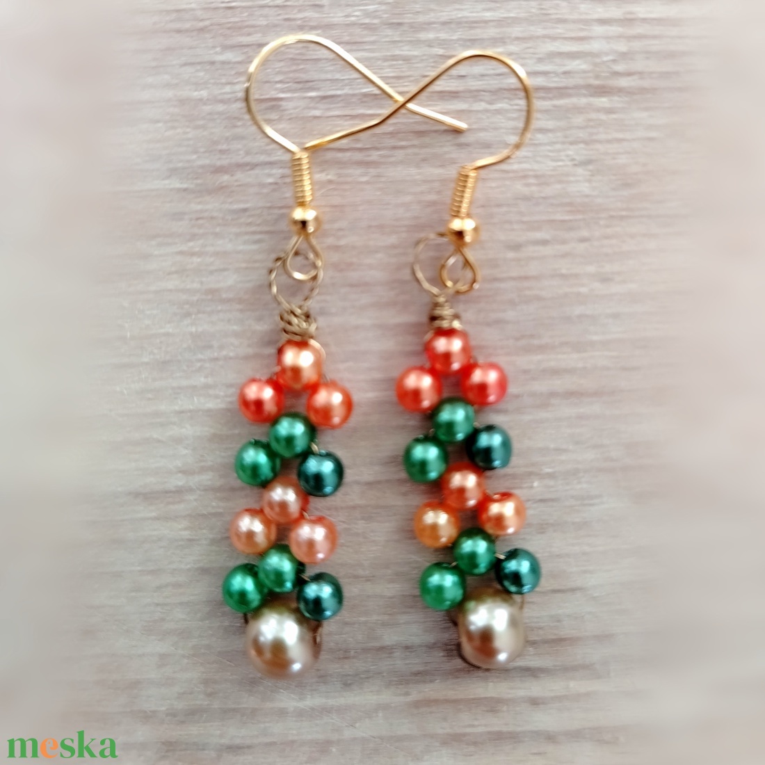 Zöld arany Gyöngyös  fülbevaló - ékszer - fülbevaló - lógó fülbevaló - Meska.hu