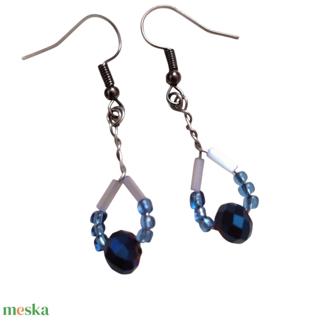 Kék arany Gyöngyös kézműves fülbevaló - ékszer - fülbevaló - lógó fülbevaló - Meska.hu