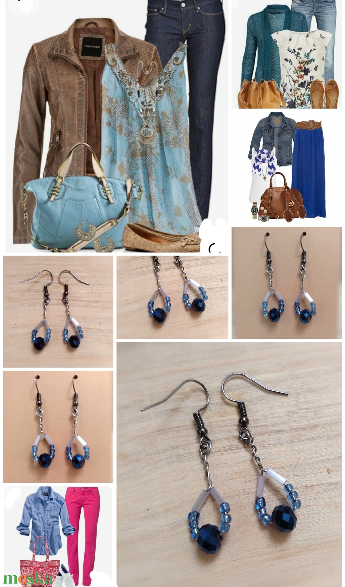 Kék arany Gyöngyös kézműves fülbevaló - ékszer - fülbevaló - lógó fülbevaló - Meska.hu