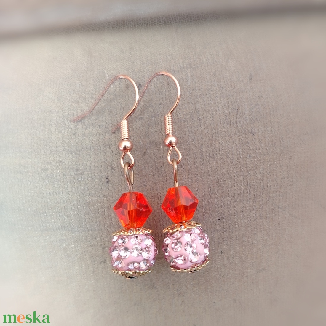 Narancs pink rosegold Gyöngyös kézműves fülbevaló - ékszer - fülbevaló - lógó fülbevaló - Meska.hu Narancs pink rosegold Gyöngyös kézműves fülbevaló - ékszer - fülbevaló - lógó fülbevaló - Meska.hu