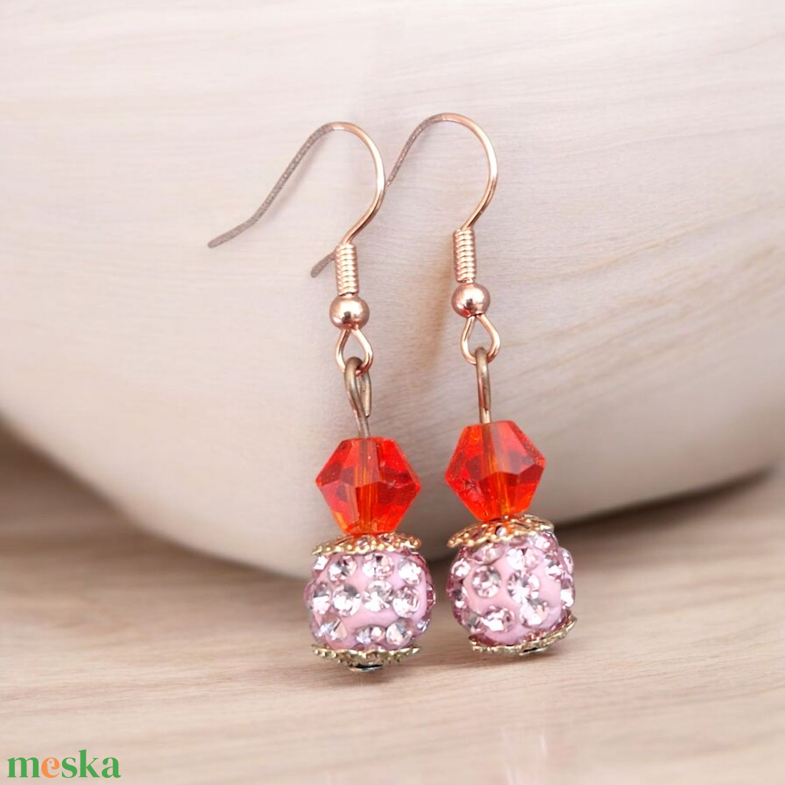 Narancs pink rosegold Gyöngyös kézműves fülbevaló - ékszer - fülbevaló - lógó fülbevaló - Meska.hu Narancs pink rosegold Gyöngyös kézműves fülbevaló - ékszer - fülbevaló - lógó fülbevaló - Meska.hu