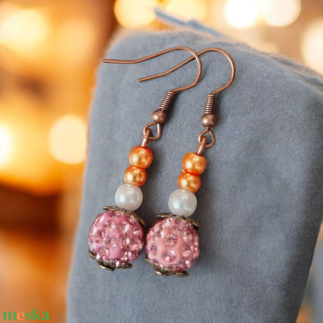 Narancs fehér pink rosegold Gyöngyös kézműves fülbevaló - ékszer - fülbevaló - lógó fülbevaló - Meska.hu Narancs fehér pink rosegold Gyöngyös kézműves fülbevaló - ékszer - fülbevaló - lógó fülbevaló - Meska.hu