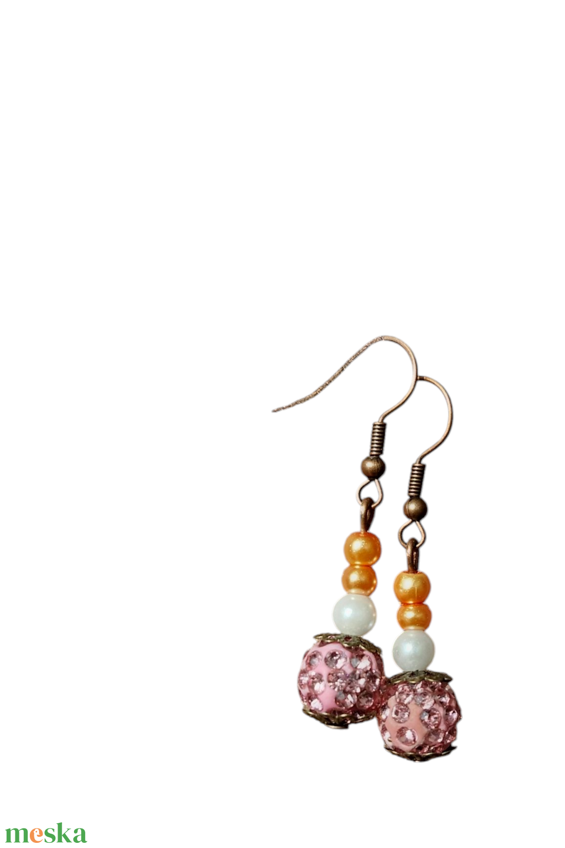 Narancs fehér pink rosegold Gyöngyös kézműves fülbevaló - ékszer - fülbevaló - lógó fülbevaló - Meska.hu Narancs fehér pink rosegold Gyöngyös kézműves fülbevaló - ékszer - fülbevaló - lógó fülbevaló - Meska.hu