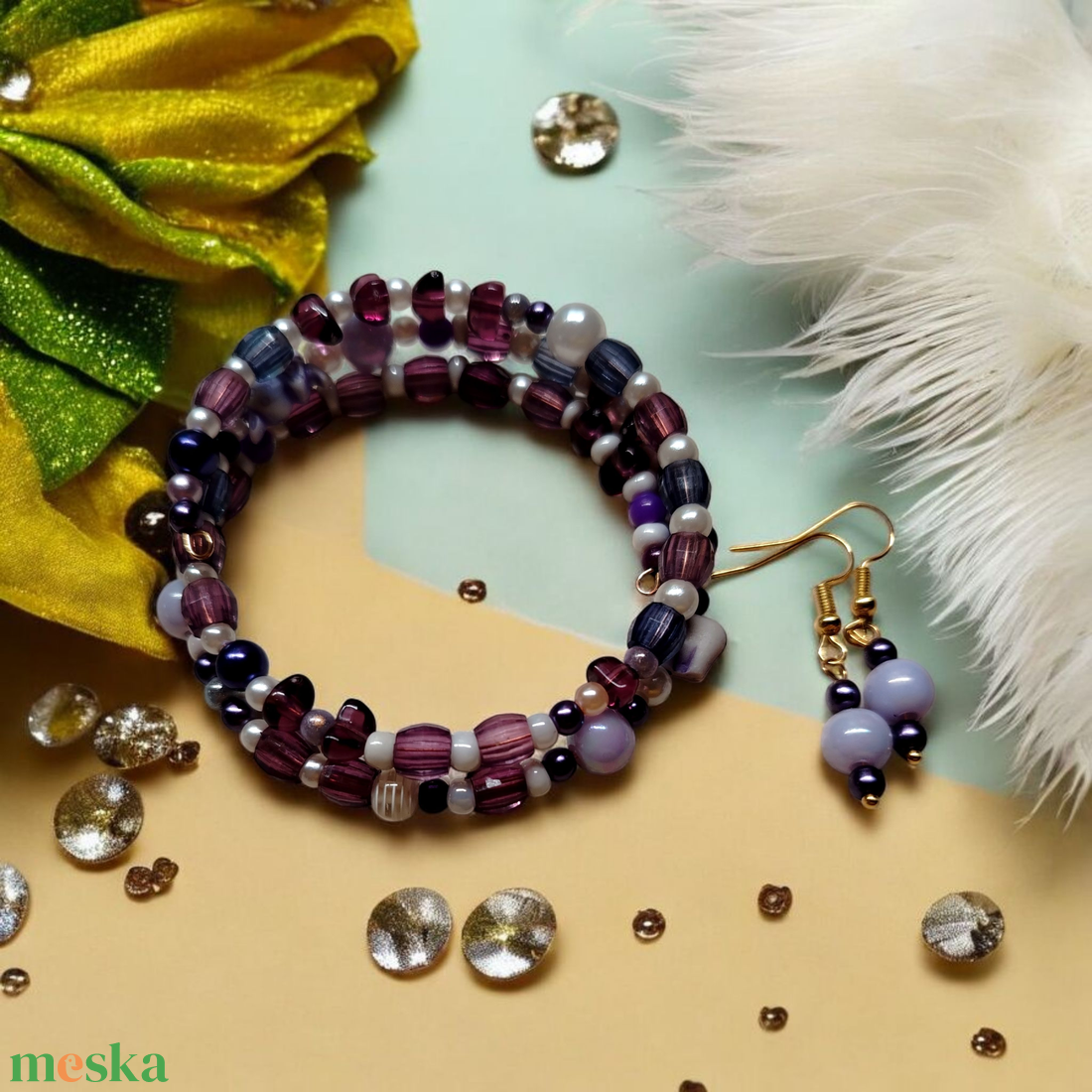 Lila memoria karkötő és fülbevaló szett - ékszer - karkötő - memóriadrótos karkötő - Meska.hu Lila memoria karkötő és fülbevaló szett - ékszer - karkötő - memóriadrótos karkötő - Meska.hu