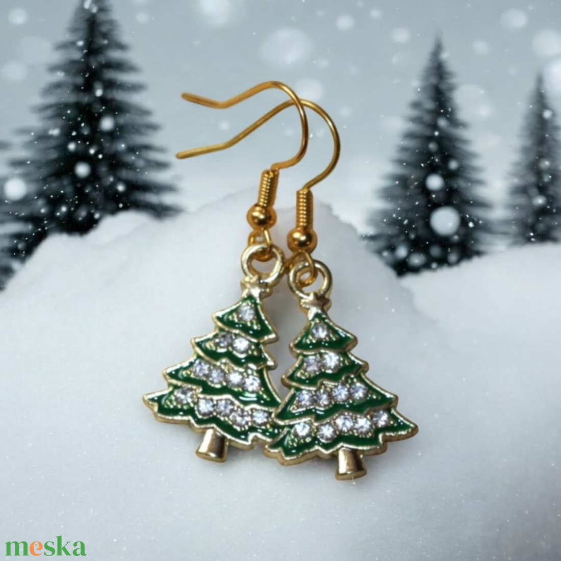 Csillogó Karácsonyfa fülbevaló - ékszer - fülbevaló - lógó csepp fülbevaló - Meska.hu