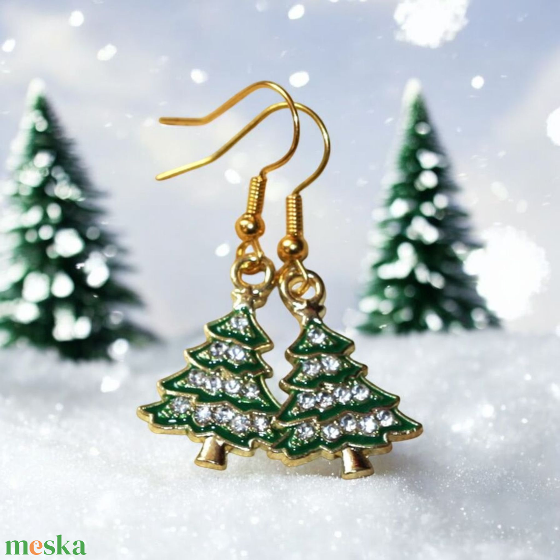 Csillogó Karácsonyfa fülbevaló - ékszer - fülbevaló - lógó csepp fülbevaló - Meska.hu
