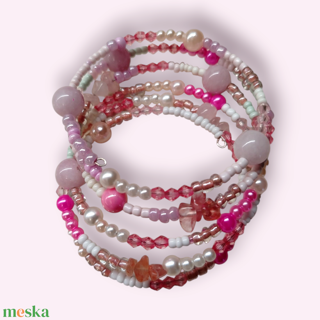 Rózsaszín memoria karkötő  - ékszer - karkötő - memóriadrótos karkötő - Meska.hu