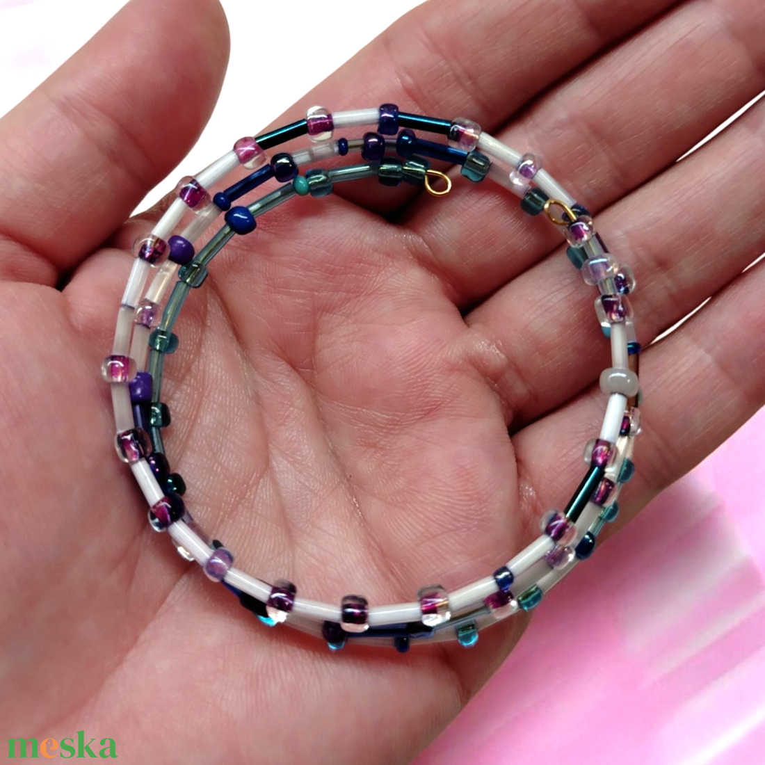  Lila kék színátmenetes memoria karkötő  - ékszer - karkötő - memóriadrótos karkötő - Meska.hu