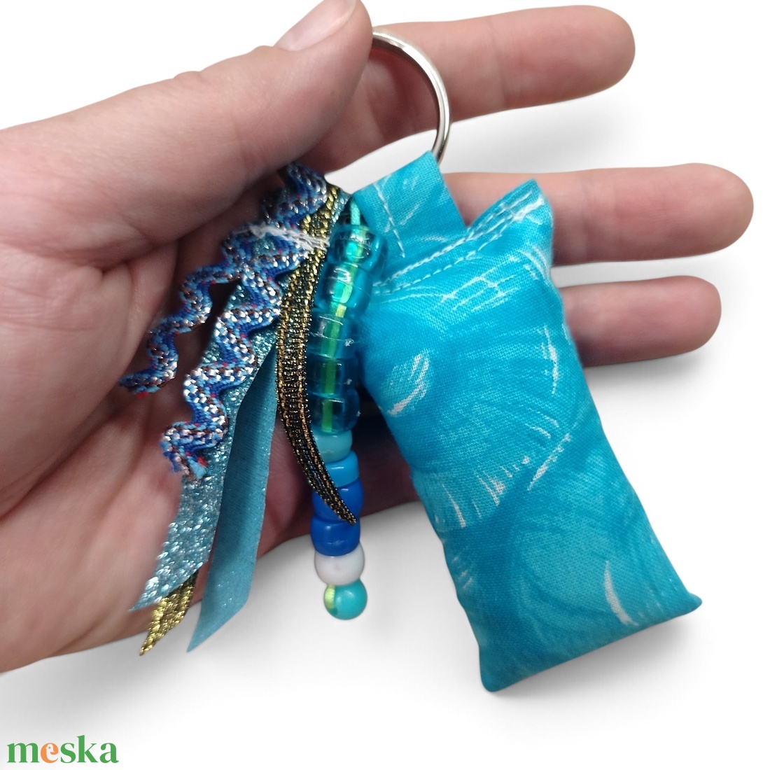 Gyöngyös szalagos Kék  Textil kulcstartó - táska & tok - kulcstartó & táskadísz - kulcstartó - Meska.hu