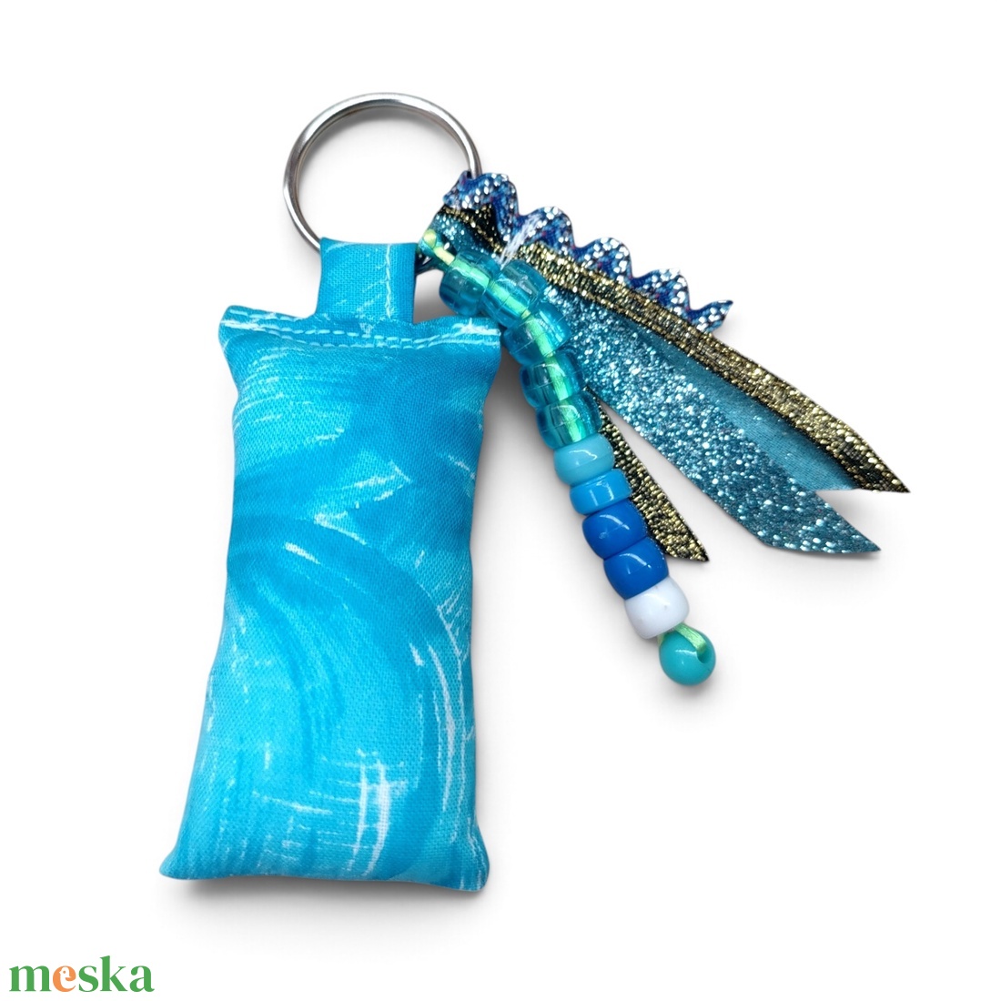 Gyöngyös szalagos Kék  Textil kulcstartó - táska & tok - kulcstartó & táskadísz - kulcstartó - Meska.hu