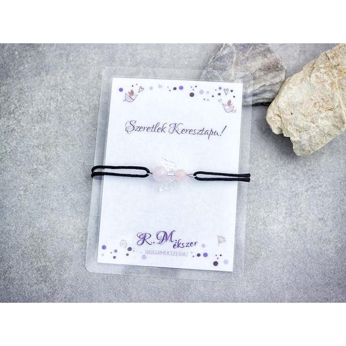 Szeretlek Keresztapa rózsakvarc angyal karkötő - ékszer - karkötő - karkötő medállal - Meska.hu