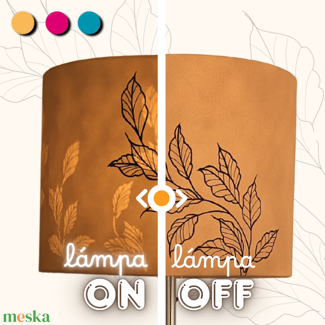 Egyedi tervezésű, aranysárga alapon levél mintás ÁLLÓlámpabúra - otthon & életmód - lámpa - fali & mennyezeti lámpa - Meska.hu