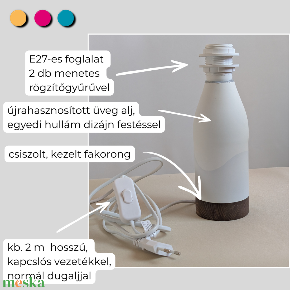 Fehér - Újrahasznosított üveg asztali lámpaalj � E27 foglalattal - otthon & életmód - lámpa - asztali lámpa - Meska.hu